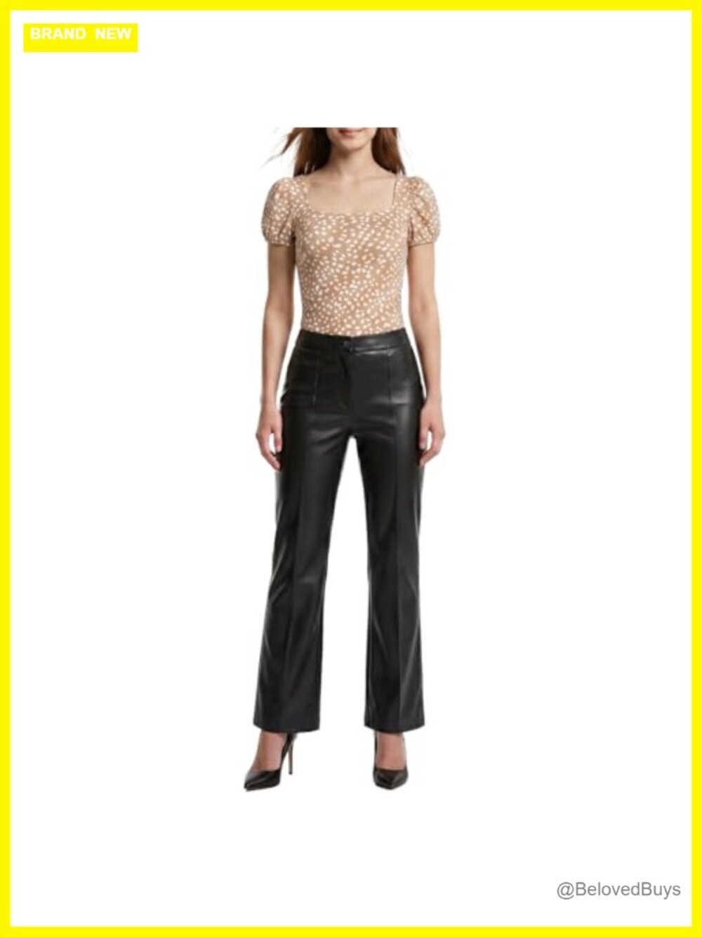 Faux Leather High Waisted Flare Leg Pants Stretchy Dressy Leggings